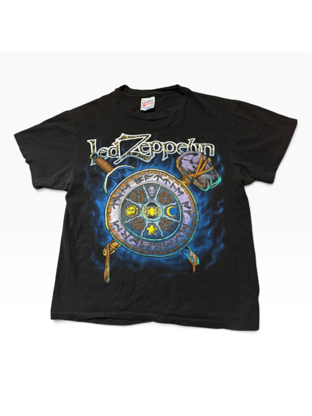 Vintage 1994 Led Zeppelin Zoso Black Graphic Single Stitch Band Shirt Size L